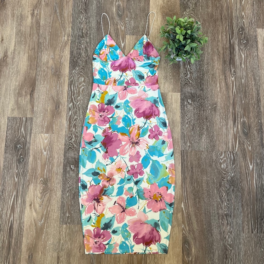 Missguided Floral Strappy Midi Dress Size 4